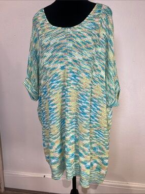 NWT - ADORA Multicolor Mint Blue & Yellow Knit Tunic